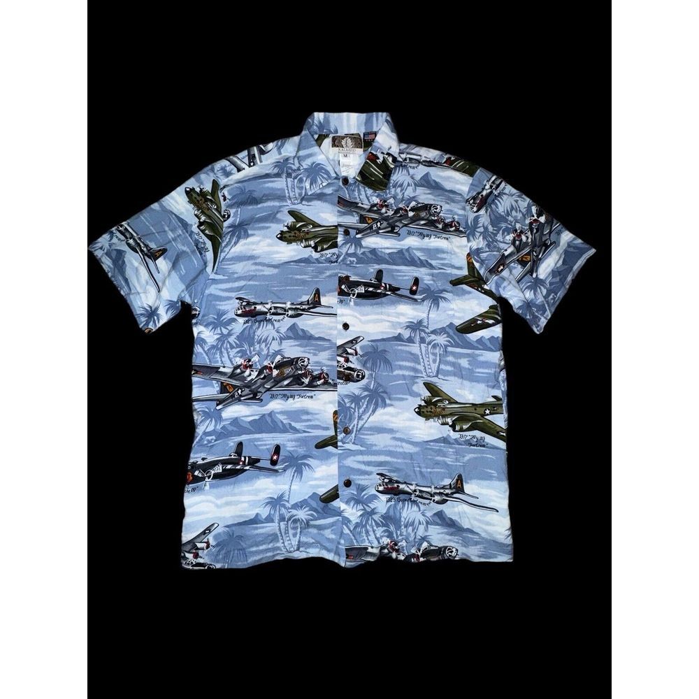 Kalaheo Hawaiian Short Sleeve Button Down Shirt Airplane Print Medium Aloha